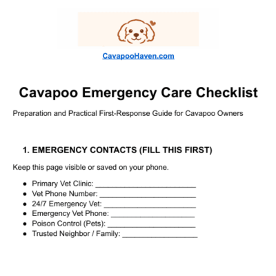 Cavapoo emergency care checklist printable