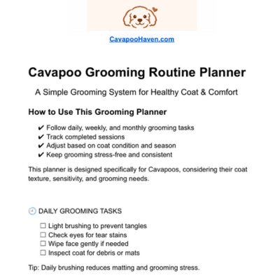 Cavapoo grooming routine planner preview